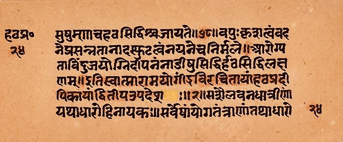 Seite einer Sanskrit-Handschrift der Hatha Yoga Pradipika